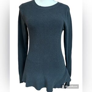Halogen Black Knit Cotton Blend Peplum Crew Neck Long-sleeved Sweater XS